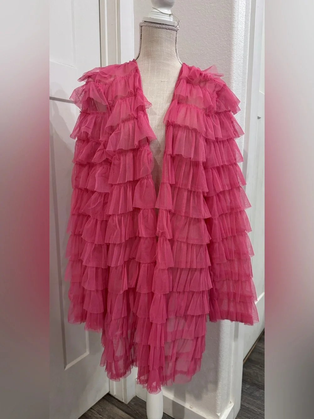 Betsey Johnson Torrid Pink Tulle Ruffle Tiered Kimono Mesh Jacket Plus Size 2